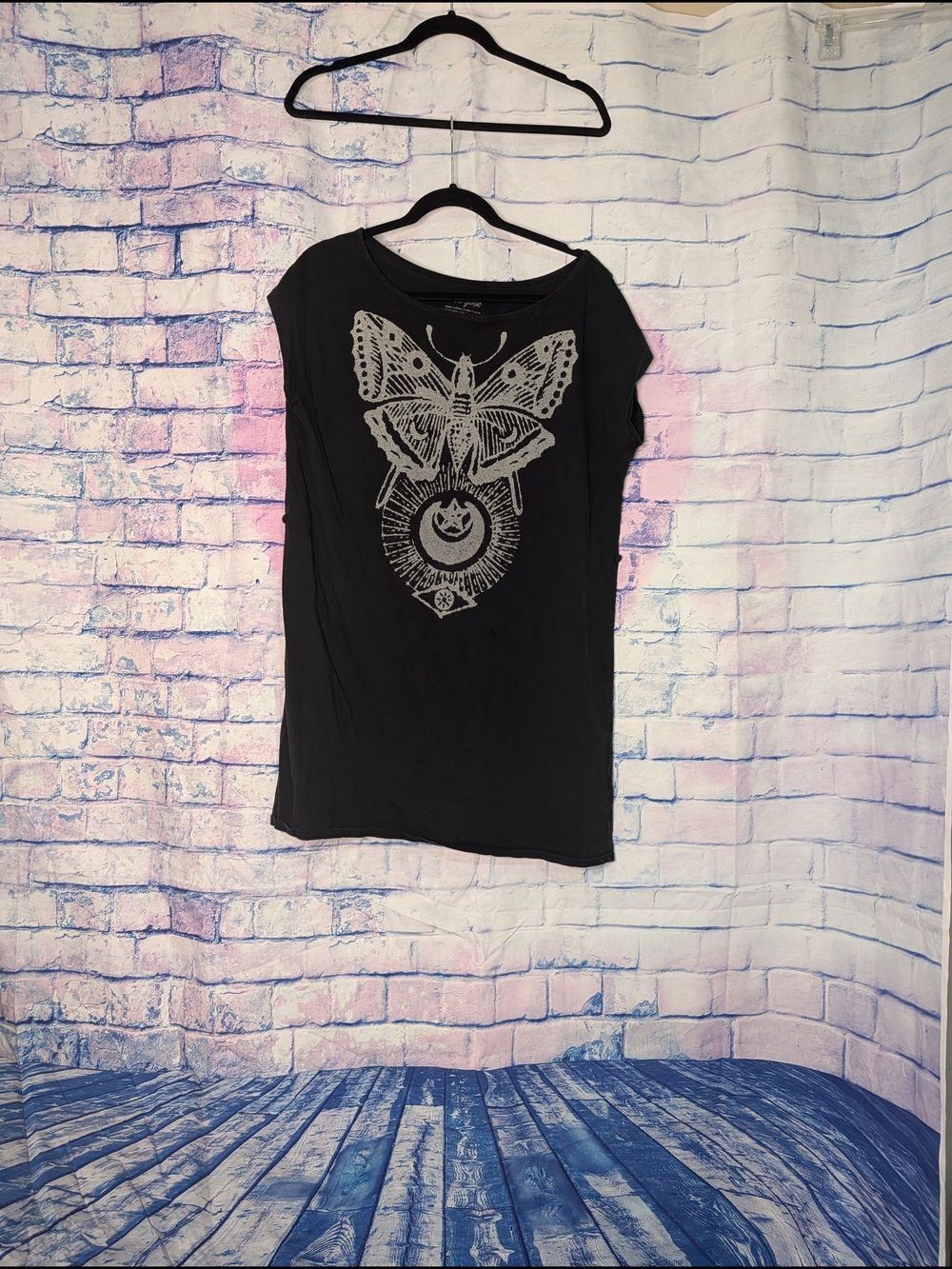Black Graphic Moth Tee - Women